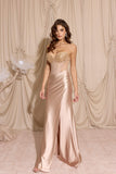 Eureka EK183 Strapless Beaded Boned Bodice Silk Satin Gown Open Slit