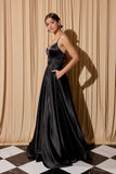Eureka EK190 A-Line Bridal Satin Gown V-Neckline With Pockets