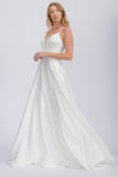 Eureka EK190 A-Line Bridal Satin Gown V-Neckline With Pockets