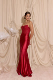 Eureka EK193 Long Strapless Fitted Gown Lace Corset Top Satin Slit