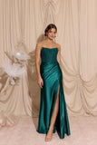 Eureka EK193 Long Strapless Fitted Gown Lace Corset Top Satin Slit