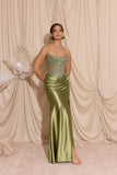 Eureka EK202 Strapless Satin Evening Gown High Thigh Slit