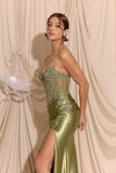 Eureka EK202 Strapless Satin Evening Gown High Thigh Slit