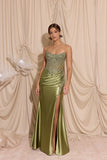 Eureka EK202 Strapless Satin Evening Gown High Thigh Slit