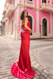 Nox Anabel F1381 Long One Shoulder Pleated Satin Evening Gown