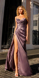 Nox Anabel F1381 Long One Shoulder Pleated Satin Evening Gown