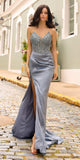 Nox Anabel F1466 Long Strapless Beaded and Sequin Bodice Satin Gown