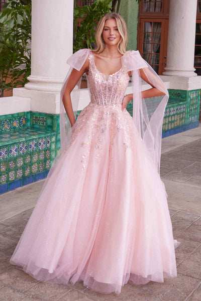 Nox Anabel H1680 Draped Tie-Up Straps Applique Tulle Dress