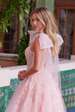 Nox Anabel H1680 Draped Tie-Up Straps Applique Tulle Dress