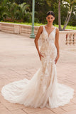 Nox Anabel H493 Classical V-Neckline Lace Mermaid Gown