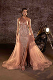 Ladivine J869 Long Fitted Tulle One Shoulder Strap Illusion Neck Gown