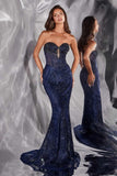 Ladivine J871 Long Sultry Fitted Strapless Embellished Gown