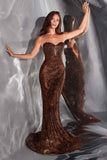 Ladivine J871 Long Sultry Fitted Strapless Embellished Gown