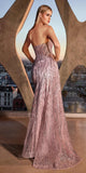 Ladivine J872 Long Strapless Glitter Embellished Leg Slit Evening Gown