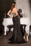 Ladivine J875 Fitted Strapless Sparkle and Lace Dress