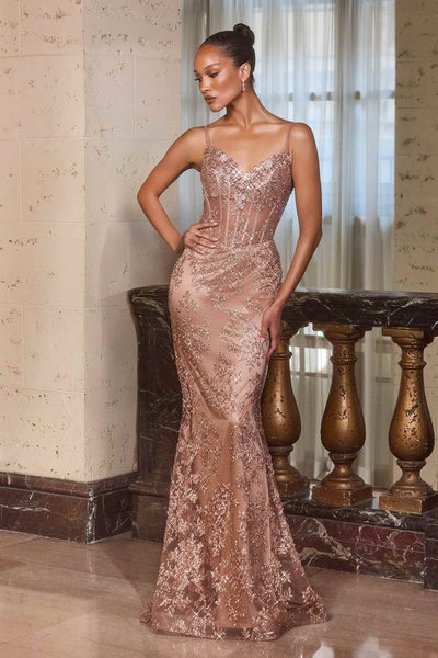 Ladivine J889 Hand Placed Applique Shimmering Sequin Fitted Gown
