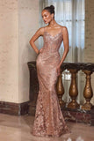 Ladivine J889 Hand Placed Applique Shimmering Sequin Fitted Gown
