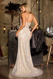 Ladivine J890 Geometric Glitter Motif Sheer Tulle Overlay Sparkling Gown