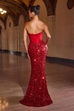 Ladivine J892 Sleek Neckline Sequin Design Corset Bodice Formal Gown