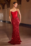 Ladivine J892 Sleek Neckline Sequin Design Corset Bodice Formal Gown
