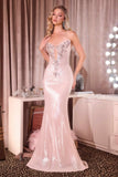 Ladivine J894 Deep Illusion Neckline Shimmering Sequin Mermaid Dress