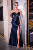 Ladivine J899 Sleek Fitted Gown Strapless Luxe Satin With Leg Slit