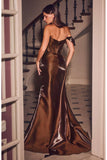 Off Shoulder Satin Mermaid Formal Gown with Beaded Appliqué and Draped Overskirt
