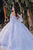 Juliet JT1459J Princess Ball Gown Strapless Bell Sleeves Quinceanera Dress