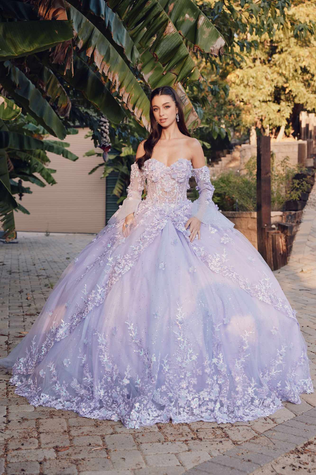 Juliet JT1459J Princess Ball Gown Strapless Bell Sleeves Quinceanera Dress