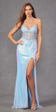 Juliet JT2433A Long Leaf Lace Embroidered Bodice Fitted Slit Gown