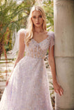 Juliet JT2439K Long 3D Floral Glitter Print Sleeveless A-line Gown