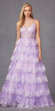Juliet JT2454K Long Boned Bodice Tiered Layered Sequin Detail A-Line Gown