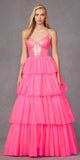 Juliet JT2457H Long Tiered Ruffled Tulle A-Line Sequin Bodice Dress