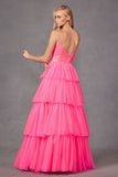 Juliet JT2457H Long Tiered Ruffled Tulle A-Line Sequin Bodice Dress