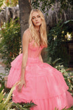 Juliet JT2457H Long Tiered Ruffled Tulle A-Line Sequin Bodice Dress