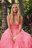 Juliet JT2457H Long Tiered Ruffled Tulle A-Line Sequin Bodice Dress