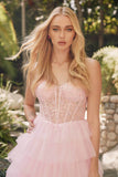 Juliet JT2458A Long Ruffle Tulle A-Line Ball Gown Bustier Bodice Thin Straps