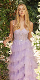 Juliet JT2459A Tiered Ruffled Glitter Tulle A-Line Gown Corset Bodice