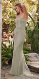 Juliet JT2470S Long V-Neck Boned Bodice Fitted Net Mesh Formal Dress