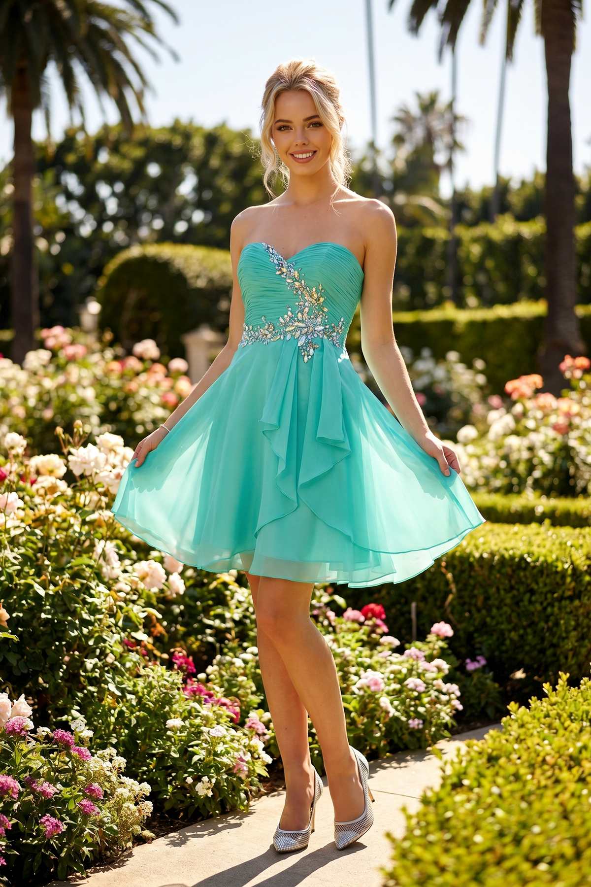 Juliet 741 Ruching With Sequins Shorter Overlay Skirt Short Dress