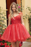 Juliet JT881 Feather Strap Beaded Short Tulle Party Dress