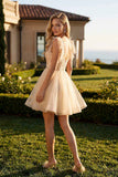 Juliet JT881 Feather Strap Beaded Short Tulle Party Dress