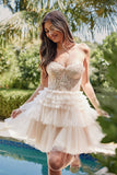 Juliet JT881 Feather Strap Beaded Short Tulle Party Dress
