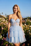 Juliet JT881 Feather Strap Beaded Short Tulle Party Dress