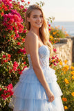 Juliet JT881 Feather Strap Beaded Short Tulle Party Dress