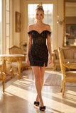 Juliet JT919L Off Shoulder Sequin Illusion Corset Cocktail Dress