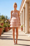 Juliet JT923S Leaf Lace Corset Ruffle Tulle Short Dress