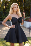 Juliet JT961A Strapless Babydoll Short Dress with Oversized Bow and Corset Stone Detail