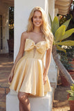 Juliet JT961A Strapless Babydoll Short Dress with Oversized Bow and Corset Stone Detail