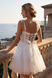 Juliet JT972LW Baby Doll White Dress with Floral Appliqué, Corset Bodice and Bow-Tie Straps